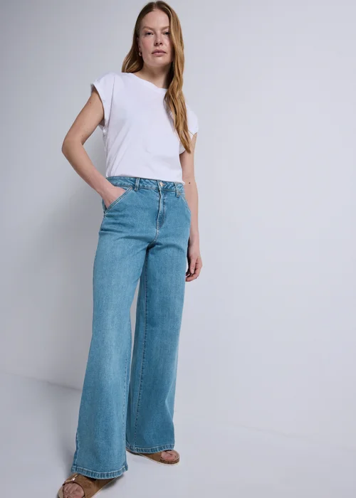 Mid Wash Stretch Wide Leg Jeans - 28 S Image 1