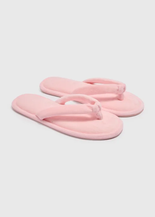 Pink Velour Flip Flop Slippers - Small Image 1