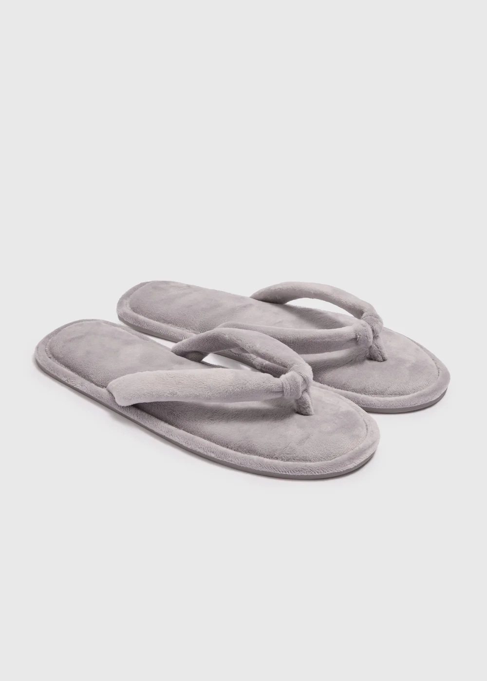 Grey Velour Flip Flop Slippers - Small Image 1