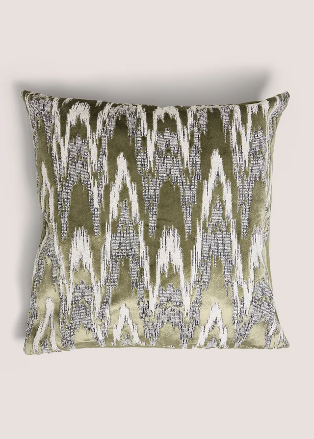 Green Jagged Boucle Cut Velvet Cushion