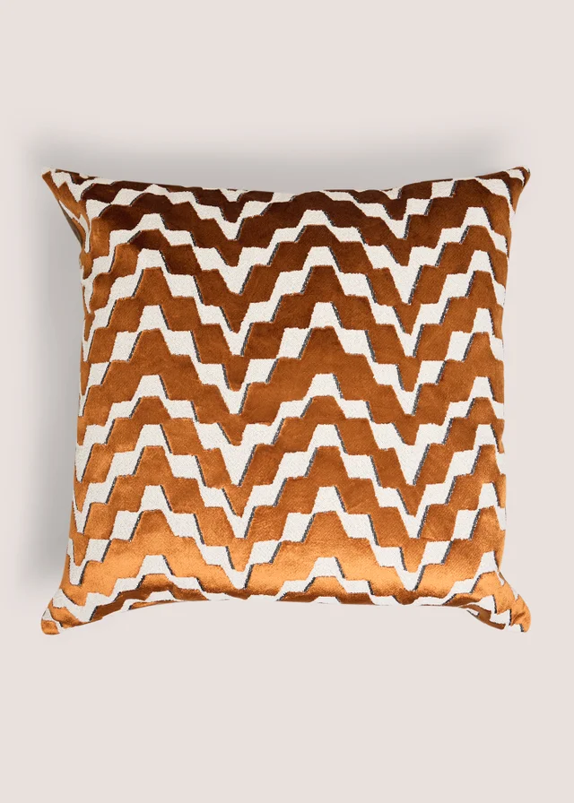 Rust Zig Zag Boucle Cut Velvet