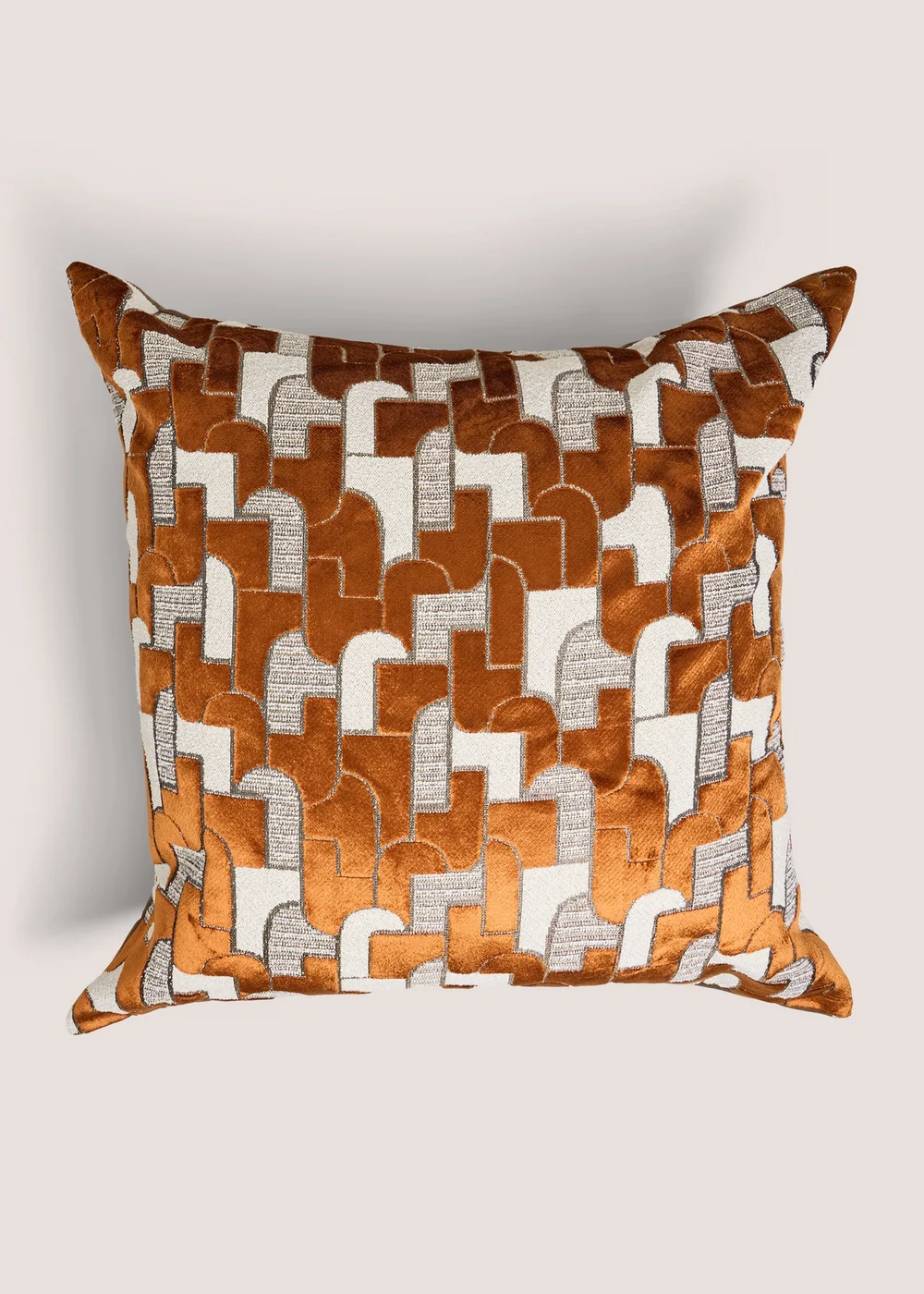 Rust Geo Boucle Velvet Cushion Image 1