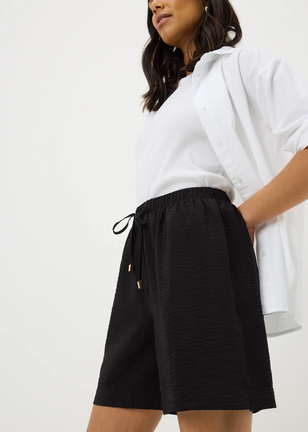 Black Tie Waist Shorts - 8 Image 2