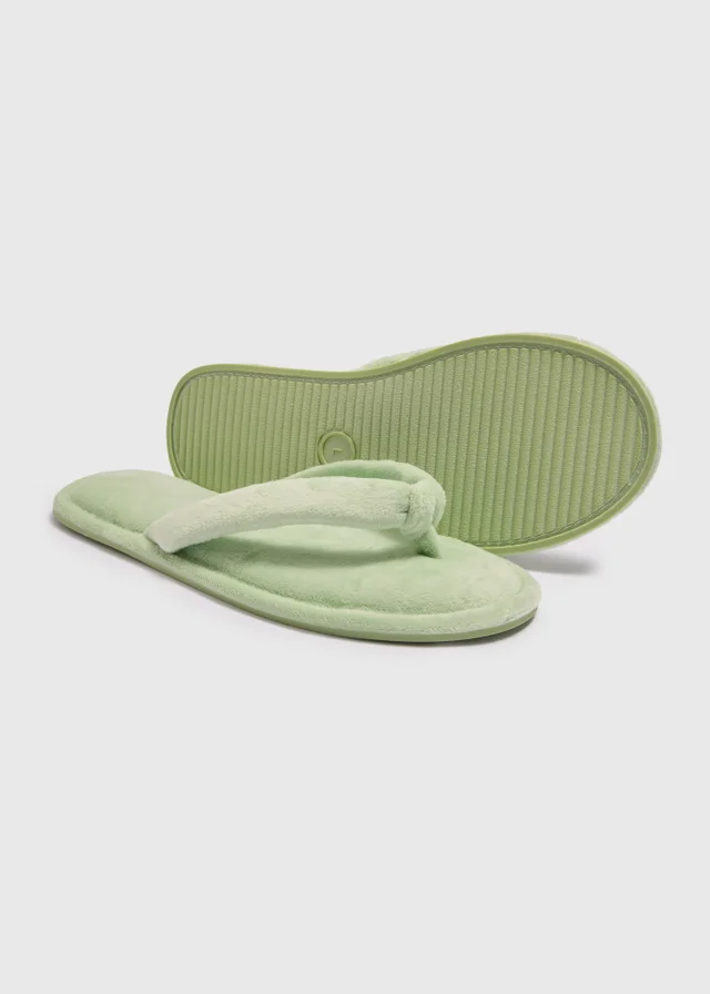 Green Velour Flip Flop Slippers