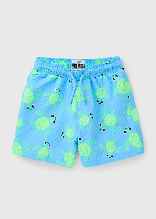 Boys Blue Turtle Textured Swim Shorts (1-7yrs) - 1 to 1 half years Image 1