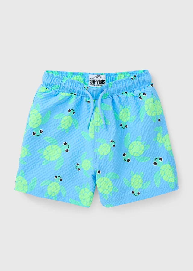 Boys Blue Turtle Textured Swim Shorts (1-7yrs)