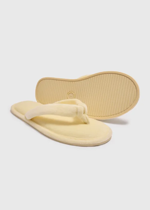 Yellow Velour Flip Flop Slippers - Small Image 2