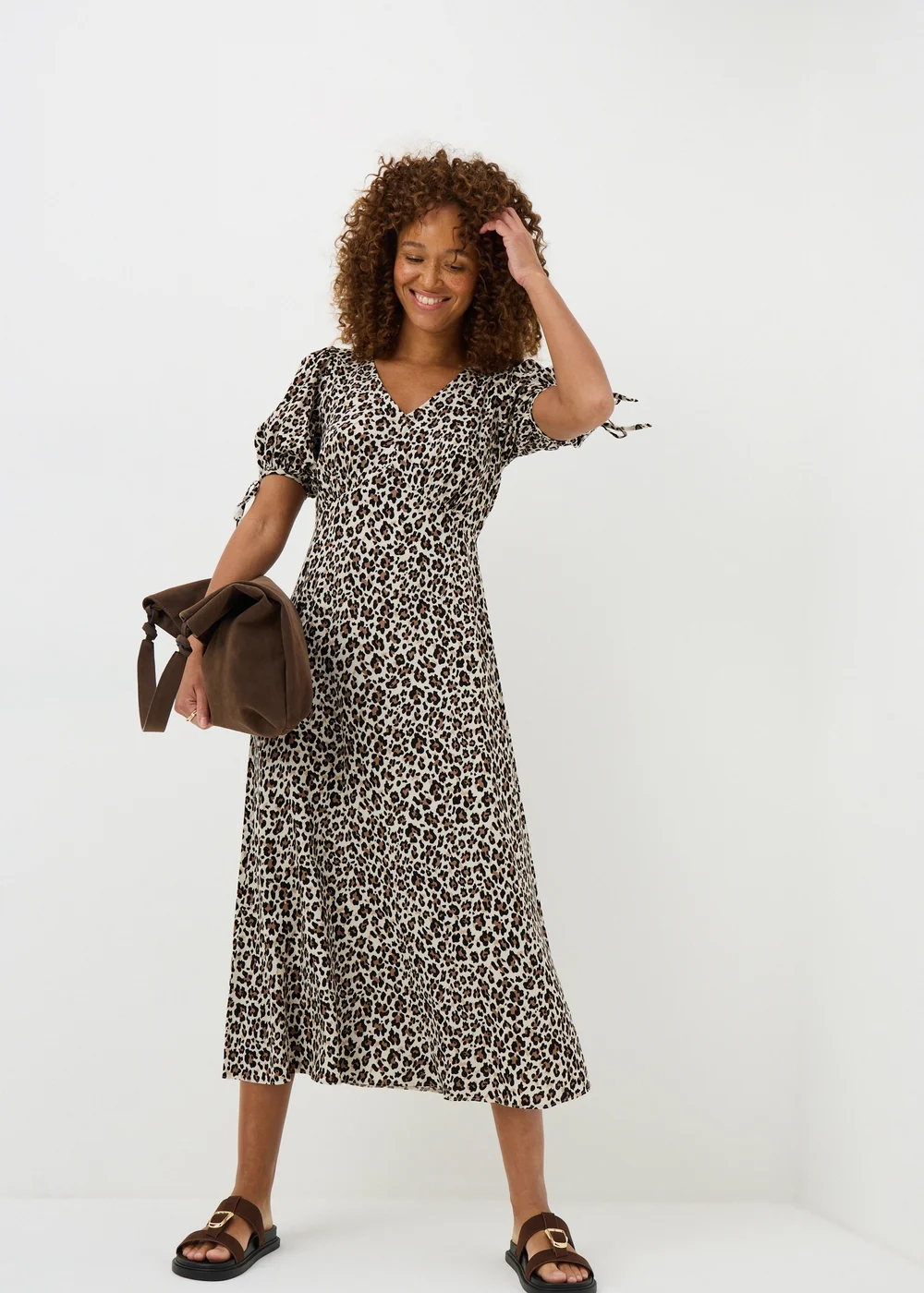 Brown Leopard Midi Tea Dress - 10 Image 1