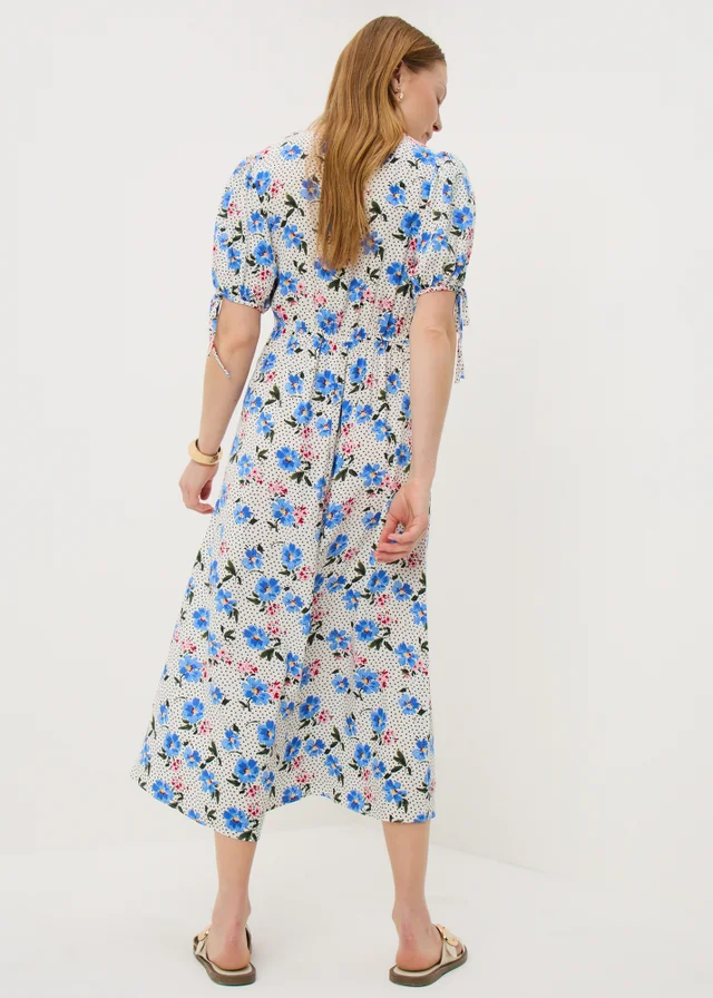 Blue Large Floral Midi Tea Dress