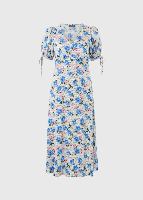 Blue Large Floral Midi Tea Dress - 8 Image 4