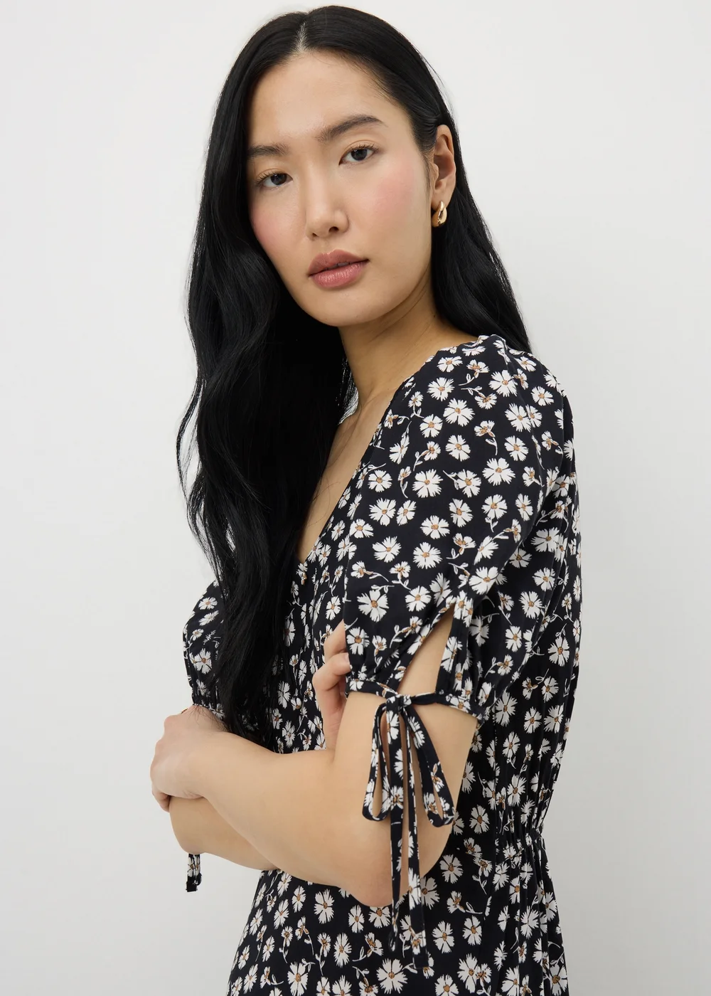 Black Ditsy Floral Midi Tea Dress - 8 Image 2