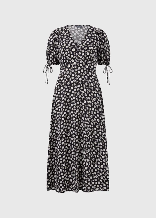 Black Ditsy Floral Midi Tea Dress - 8 Image 4