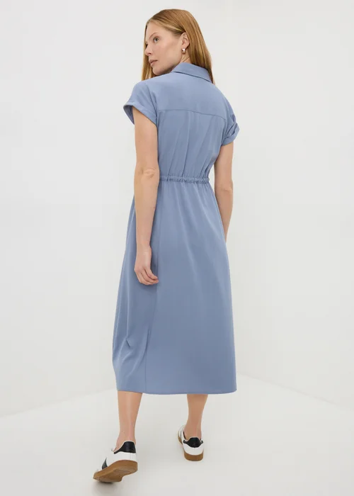 Blue Clipper Midi Shirt Dress - Size 8 Image 3