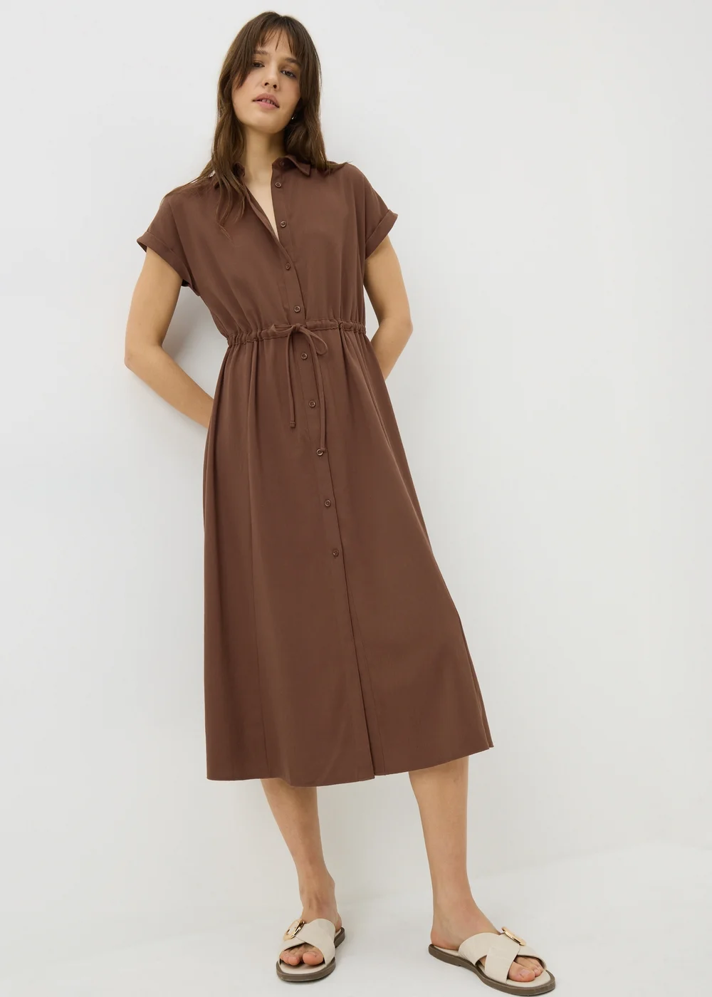 Chocolate Brown Clipper Midi Shirt Dress - 8 Image 1