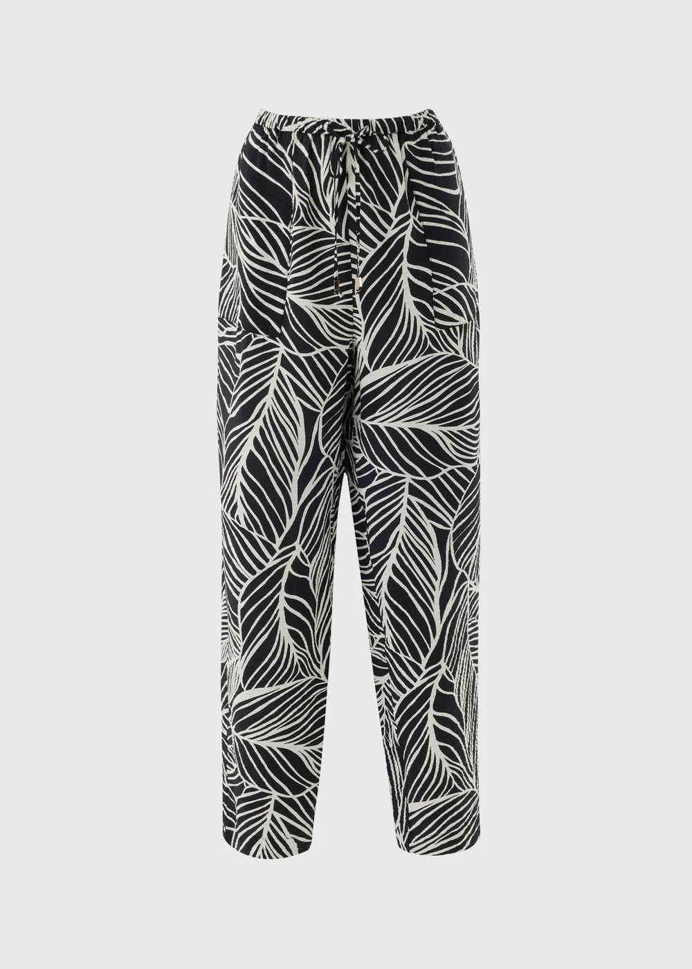 Black Leaf Print Airflow Tapered Co Ord Trousers - 14 Image 4