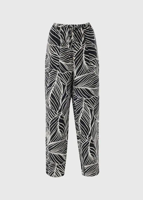 Black Leaf Print Airflow Tapered Co Ord Trousers - 14 Image 4