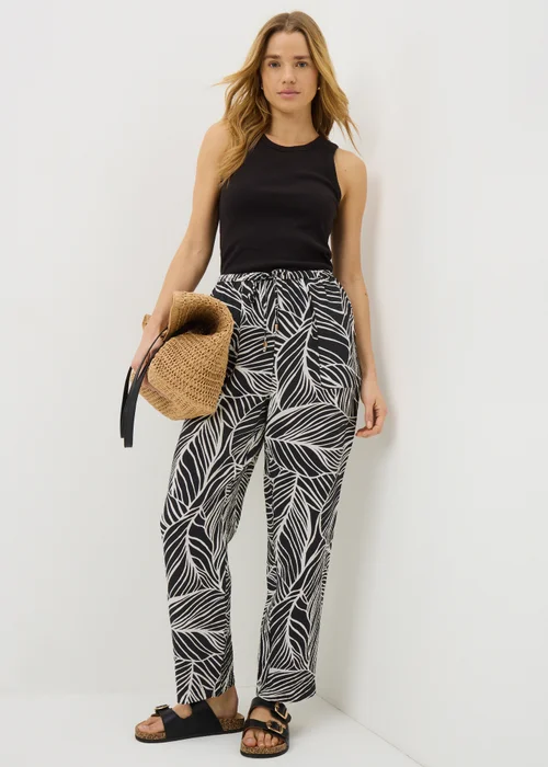 Black Leaf Print Airflow Tapered Co Ord Trousers - 14 Image 3