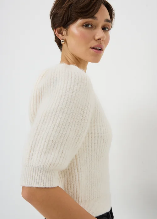 Cream Fluffy Short Sleeve Cardigan - XL Image 3