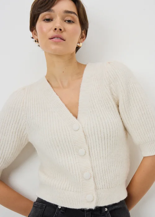 Cream Fluffy Short Sleeve Cardigan - XL Image 1