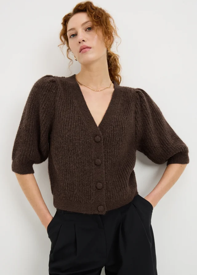 Chocolate Brown Fluffy Knit Cardigan