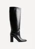Linzi Cole Black Faux Leather Pull-On High Leg Block Heeled Boots - 4 Image 2