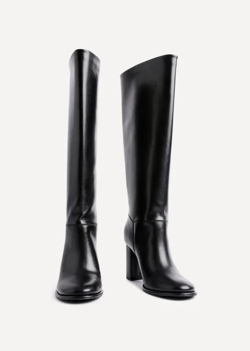 Linzi Cole Black Faux Leather Pull-On High Leg Block Heeled Boots - 4 Image 3
