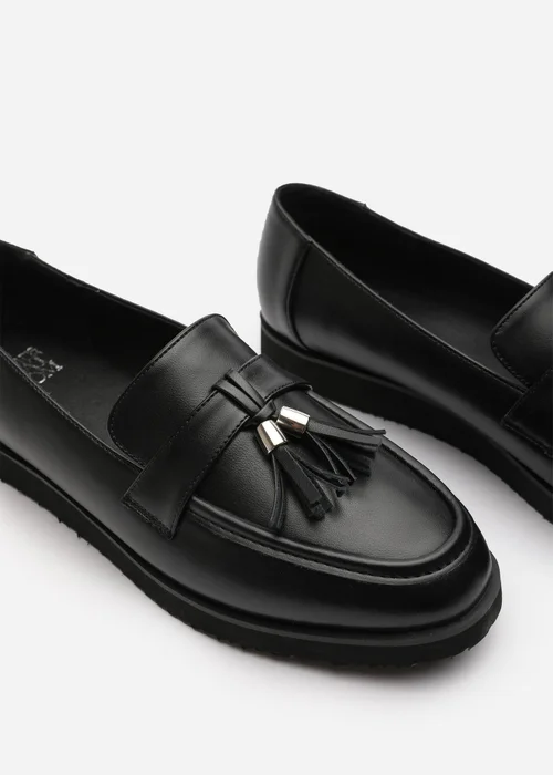 Where's That From Extra Wide-Fit Black PU Kennedy Tasseled Loafers - 4 Image 5