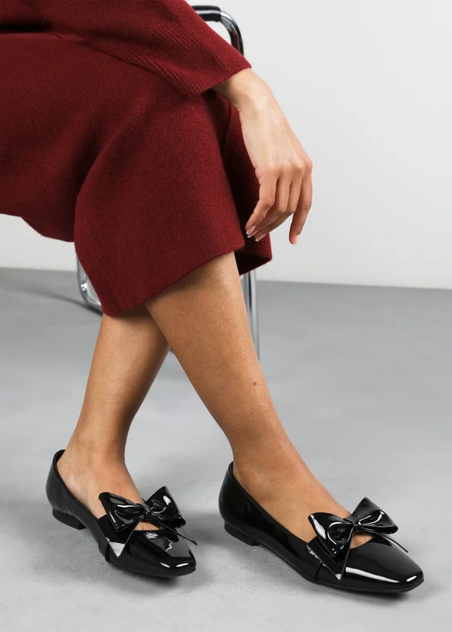 Where's That From Jessica Black Patent Wide Fit Square Toe Flats