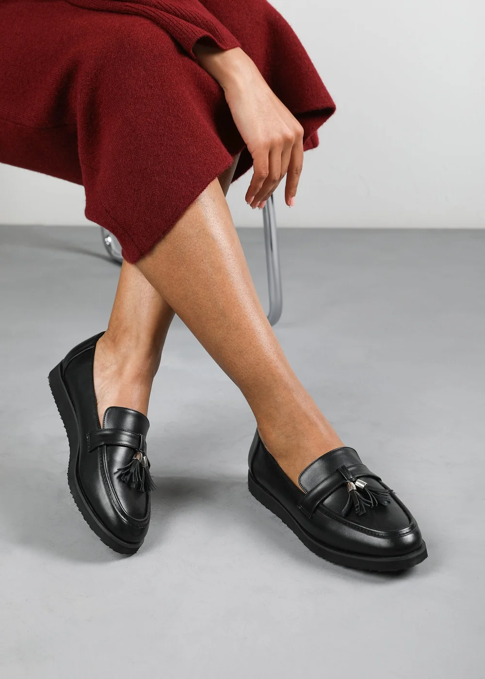 Where's That From Wide-Fit Black PU Kennedy Tasseled Loafers - Size 4 Image 1