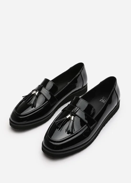 Where's That From Wide-Fit Black Patent Kennedy Tasseled Loafers - Size 4 Image 3