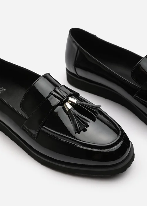 Where's That From Wide-Fit Black Patent Kennedy Tasseled Loafers - Size 4 Image 4