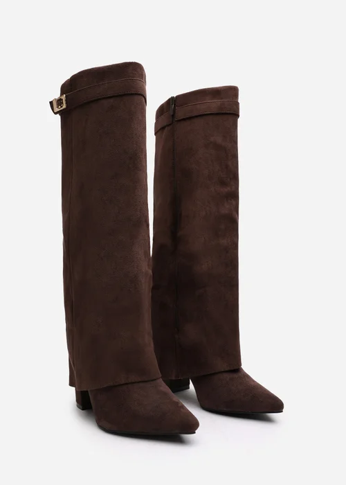 Where's That From Keira Brown Suede Fold Over Shark Heel Boots - Size 5 Image 4