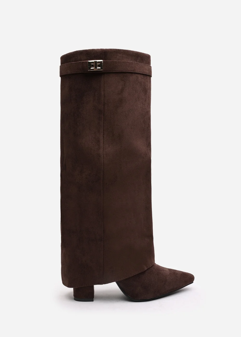 Where's That From Keira Brown Suede Fold Over Shark Heel Boots - Size 5 Image 2