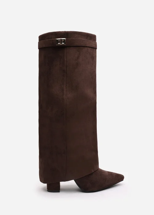 Where's That From Keira Brown Faux Suede Fold Over Shark Heel Boots - 5 Image 1