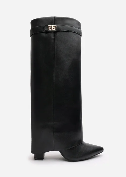 Where's That From Keira Black PU Fold Over Shark Heel Boots - Size 8 Image 2