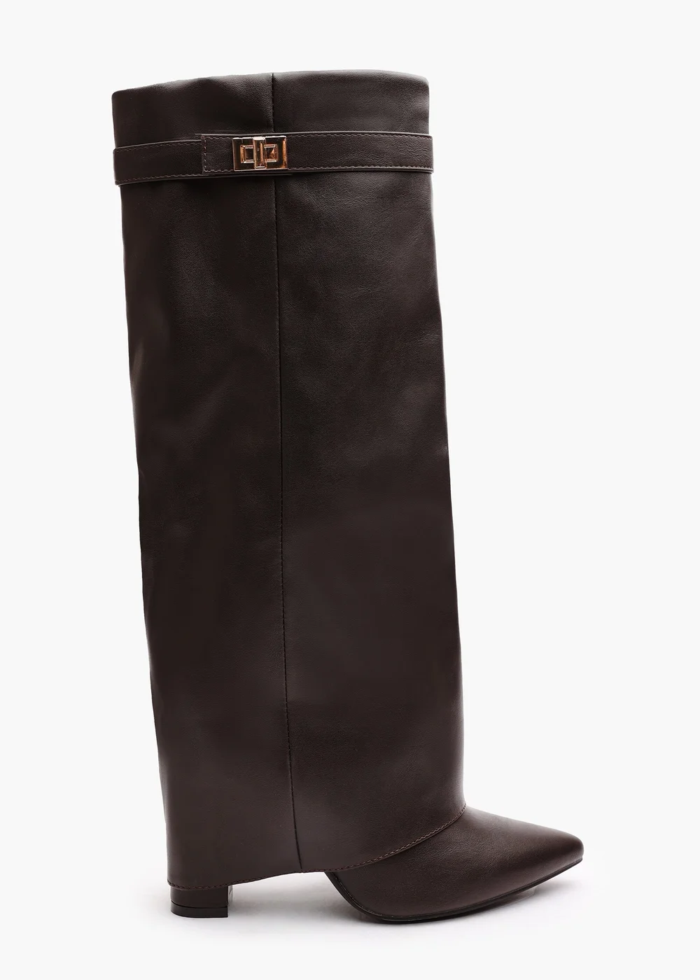 Where's That From Keira Brown PU Fold Over Shark Heel Boots - Size 3 Image 2