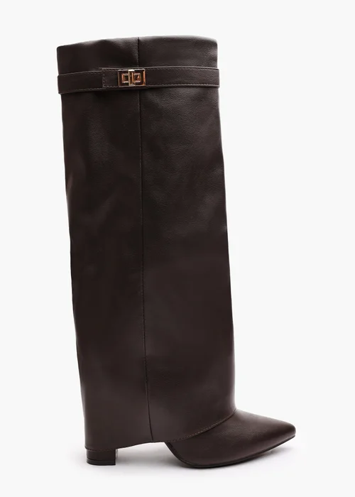 Where's That From Keira Brown PU Fold Over Shark Heel Boots - Size 3 Image 2