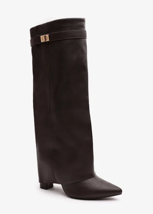 Where's That From Keira Brown PU Fold Over Shark Heel Boots - Size 3 Image 3