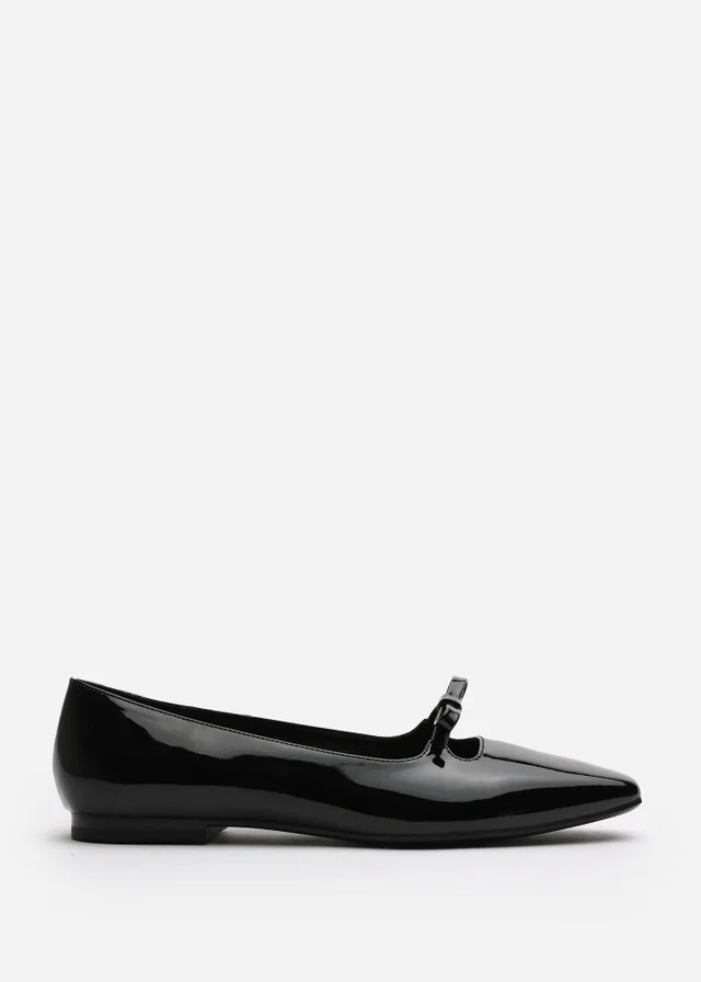 Where's That From Hope Black Patent Wide Fit Square Toe Flats