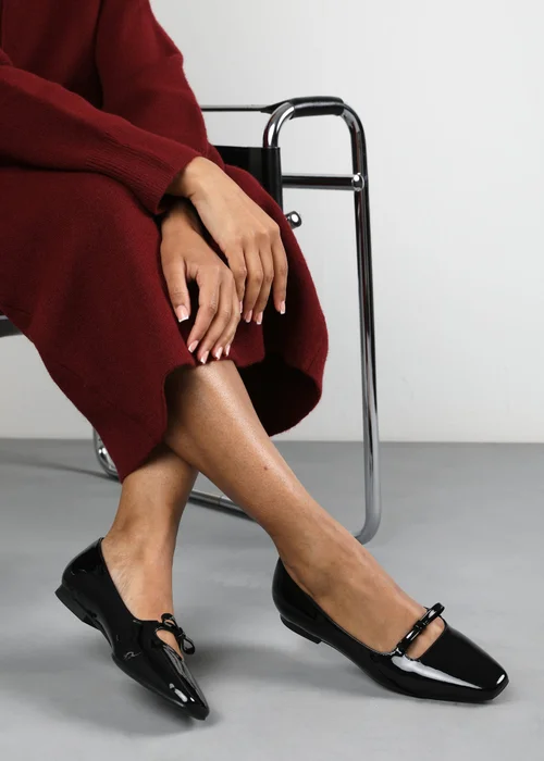 Where's That From Hope Black Patent Wide Fit Square Toe Flats - Size 4 Image 1
