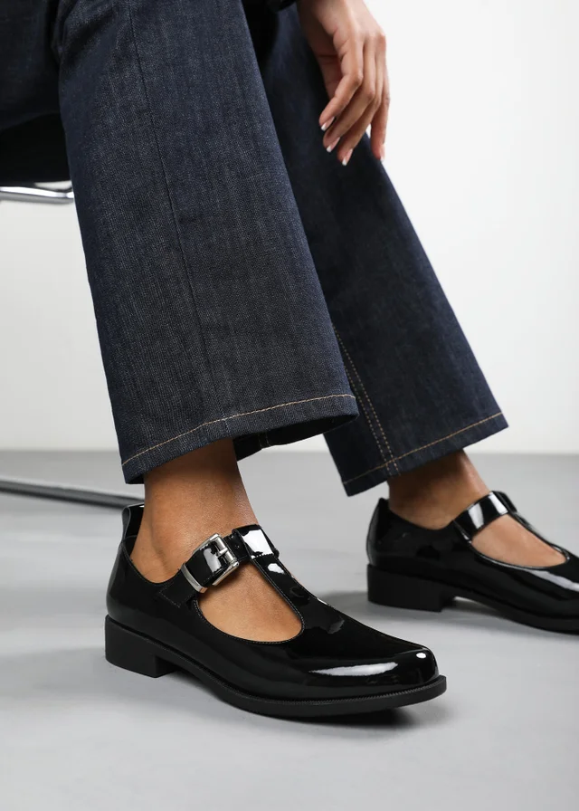 Where's That From Natalie Black Patent Extra Wide-Fit Mary Janes Loafers