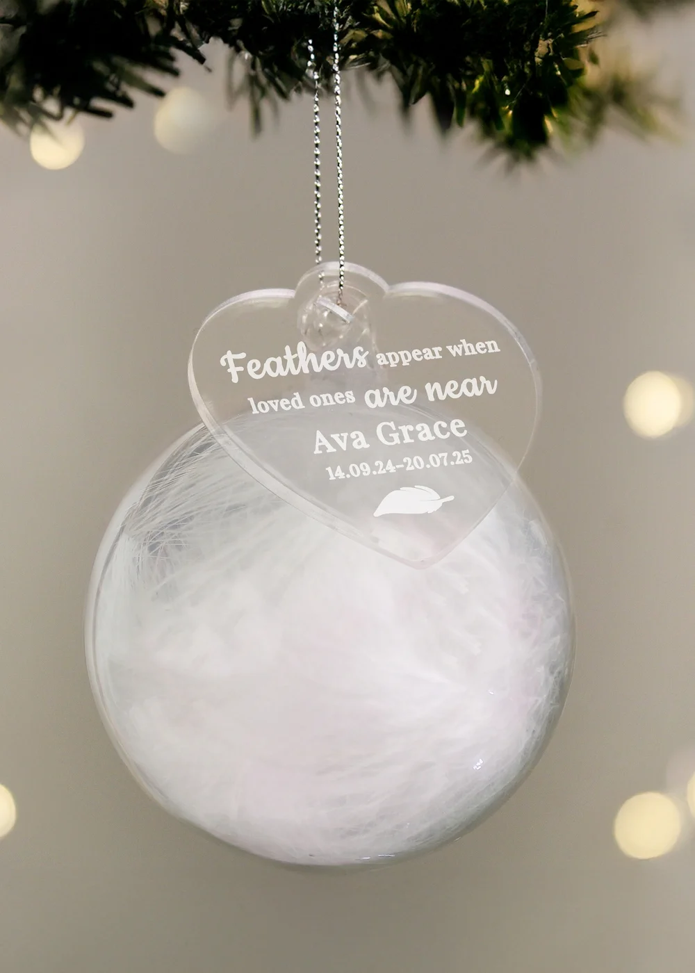 Personalised Memento Company White Memorial Feather Bauble - One Size Image 2