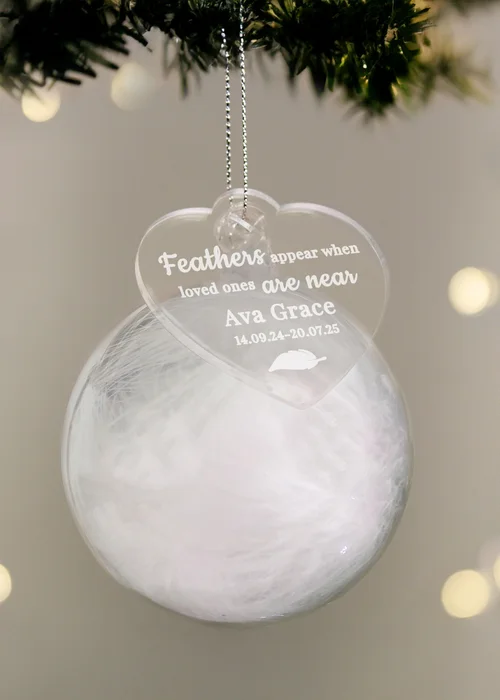 Personalised Memento Company White Memorial Feather Bauble - One Size Image 2