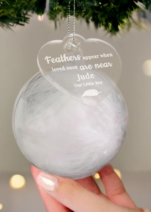 Personalised Memento Company White Memorial Feather Bauble - One Size Image 3