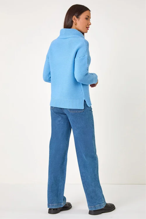 Roman Sky Blue Textured Cowl Neck Jumper - Size 12 Image 4