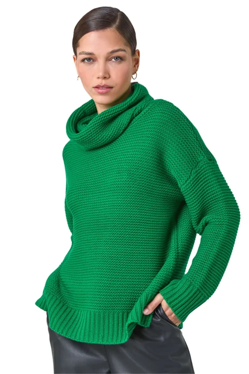 Roman Green Textured Cowl Neck Jumper - Size 10 Image 1