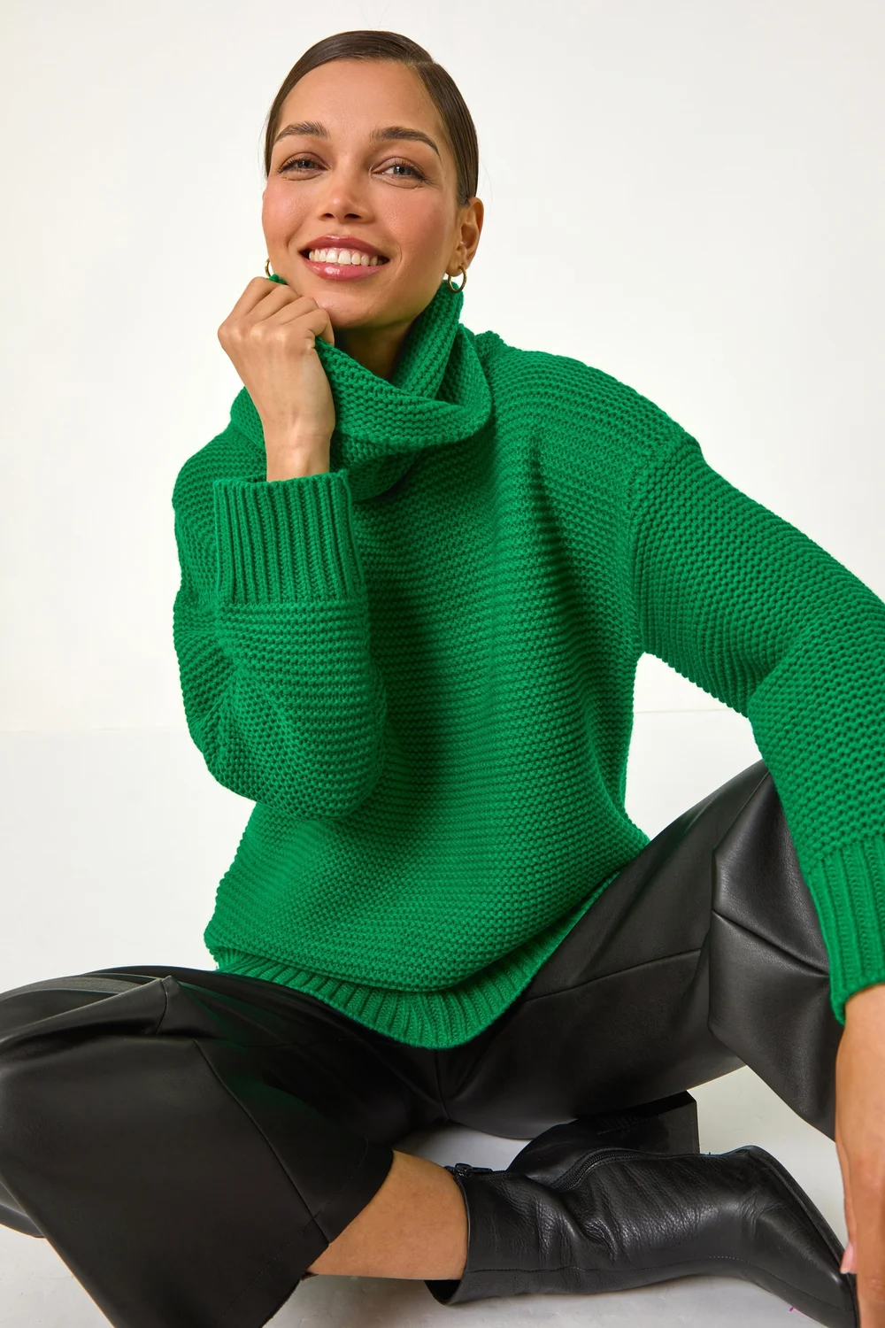 Roman Green Textured Cowl Neck Jumper - Size 10 Image 2