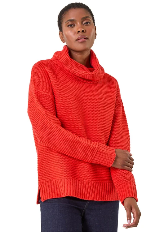 Roman Red Textured Cowl Neck Jumper - Size 16 Clothing Image 1