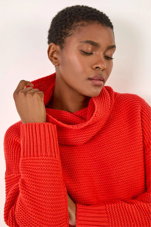 Roman Red Textured Cowl Neck Jumper - Size 16 Clothing Image 2