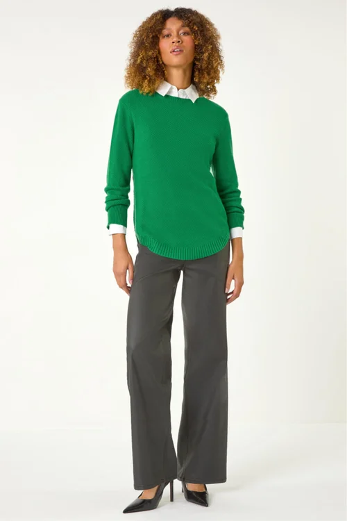 Roman Green Textured Curved Hem Jumper - Size 14 Clothing Image 2